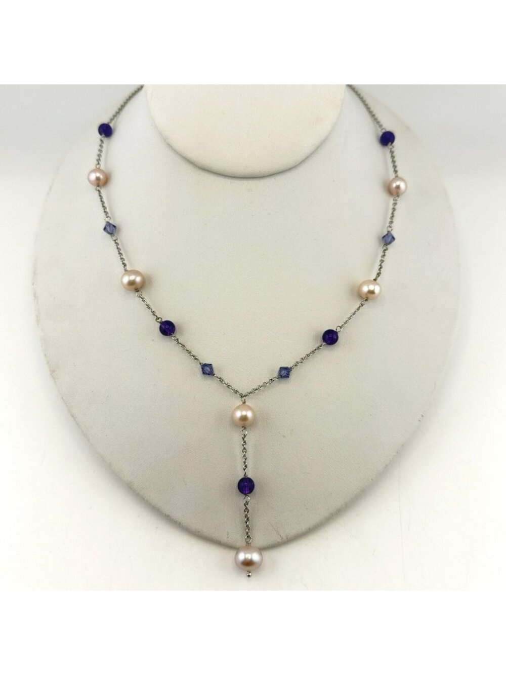 Danbury Mint Necklace Pearl Amethyst Purple Sterling Silver Lariat Y Drop 925